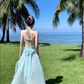 Travel wear fairy air backless dress seaside vacation dopamine green fairy long skirt R1594