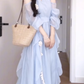 Blue off-shoulder halter neck dress gentle temperament beautiful dress R0741
