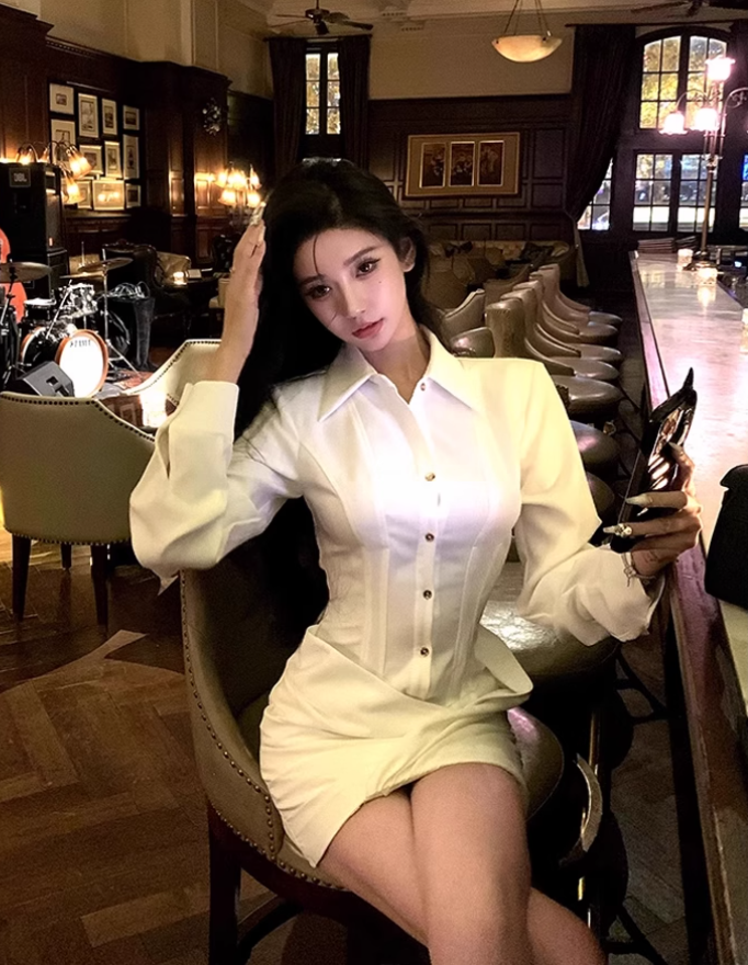 Large size French pure desire niche design dress hot girl shirt hip skirt R1882