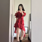 Beautiful skirt temperament advanced red dress niche design irregular skirt halter neck skirt R0413