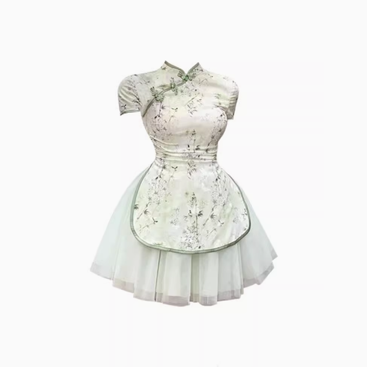 Retro New Chinese Style Stand Collar Floral Cheongsam Dress 2025 Gauze Skirt R1092