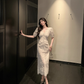 French beige exquisite diamond-studded elegant lace Chanel style long dress R4078