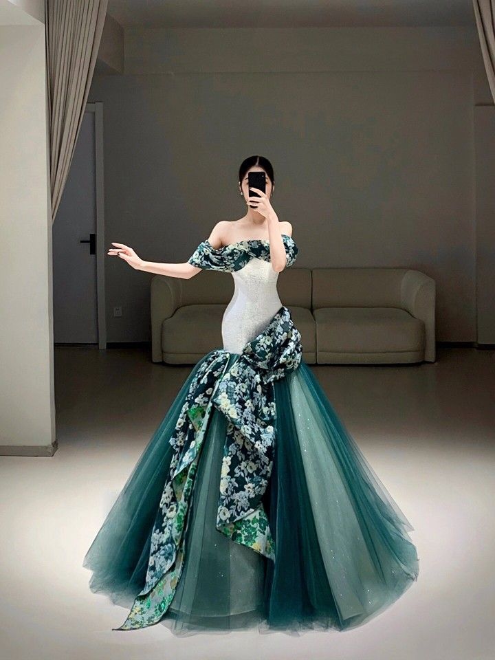 Green one-shoulder slim waist hip-hugging long elegant dress, prom dress R5292