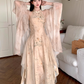 Fairy new Chinese style improved cheongsam halo dyed floral waist long skirt dress R1703