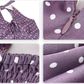 French purple v-neck polka dot halter dress for seaside vacation, beautiful waisted A-line long skirt R0425