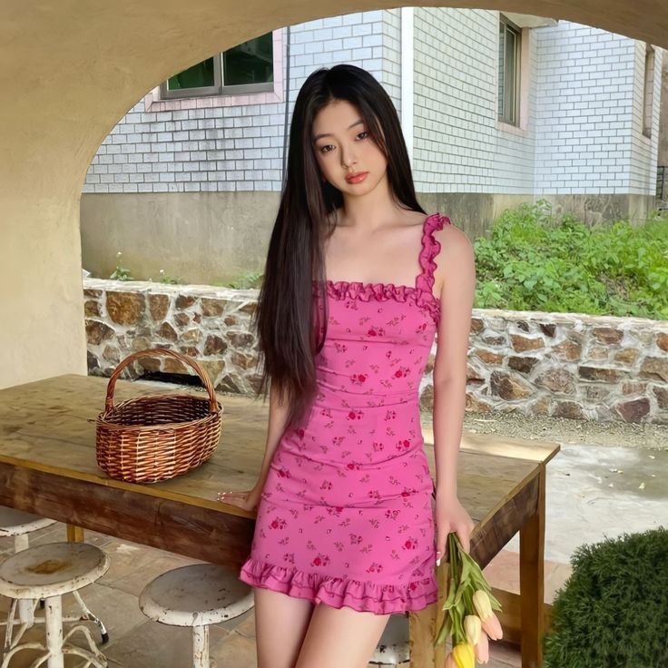 Pink lace suspenders waist slim short skirt homecoming dress R3052