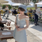 V-neck waist plaid suspender dress summer French temperament skirt R4951