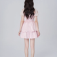 Floral dress women's summer puff sleeve A-line short skirt new pink high-end skirt R4454