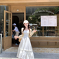 French style white sling long skirt for women summer temperament waist dress R3830