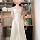 French high-end V-neck satin suspender dress gentle temperament celebrity waist banquet dress summer R0424