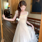 Solid color long mesh square neck suspender dress summer French style temperament skirt R4871