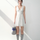 Tencel bow tie V-neck vest dress summer sweet playful midi dress R3332
