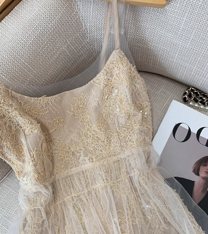 Sweet and spicy suspender dress for women new style waist slim mesh lace waist short skirt R3988