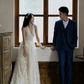 wedding dress lace followers deep v neck floor length wedding gown      S5431