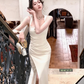 Women Elegant Sleeveless Bodycon Dress Sexy Spaghetti Strap Midi Dress Evening Party Wear        S5407