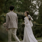 White With Small Train Satin Wedding Dress Sweet Lantern Sleeve Elegant A-line Gown       S5437