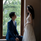 wedding dress lace followers deep v neck floor length wedding gown      S5431