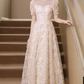 Lace Long Dress Women's Princess Sleeved Square Neck Elegant Evening Dresses      S5440