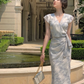 Summer Fashion Elegant Dress Long Sexy Evening Party Pleated Dresses       S5406