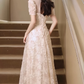 Lace Long Dress Women's Princess Sleeved Square Neck Elegant Evening Dresses      S5440