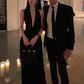 Black halter dress for women with deep V-neck evening dress, birthday dress       S5442