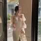 Puff-Sleeve Elegant Midi Dress Prom & Party Evening Dress for Women      S5427