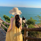 Beach dress yellow jacquard halter neck dress lazy style temperament long dress R0759
