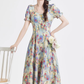 Tea break French retro oil painting dress new beach dress holiday super fairy dress R2389