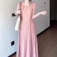 Women's pink small flying sleeve dress gentle sweet style loose long skirt R0725