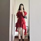 Beautiful skirt temperament advanced red dress niche design irregular skirt halter neck skirt R0413
