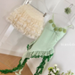 Summer pure slim fit irregular green top and skirt suit R2053