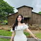 White one-shoulder waist A-line slim fit sexy short skirt homecoming dress R4081