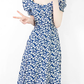 2025 Summer New French Square Neck Blue Temperament Floral Holiday Platycodon Dress R0940
