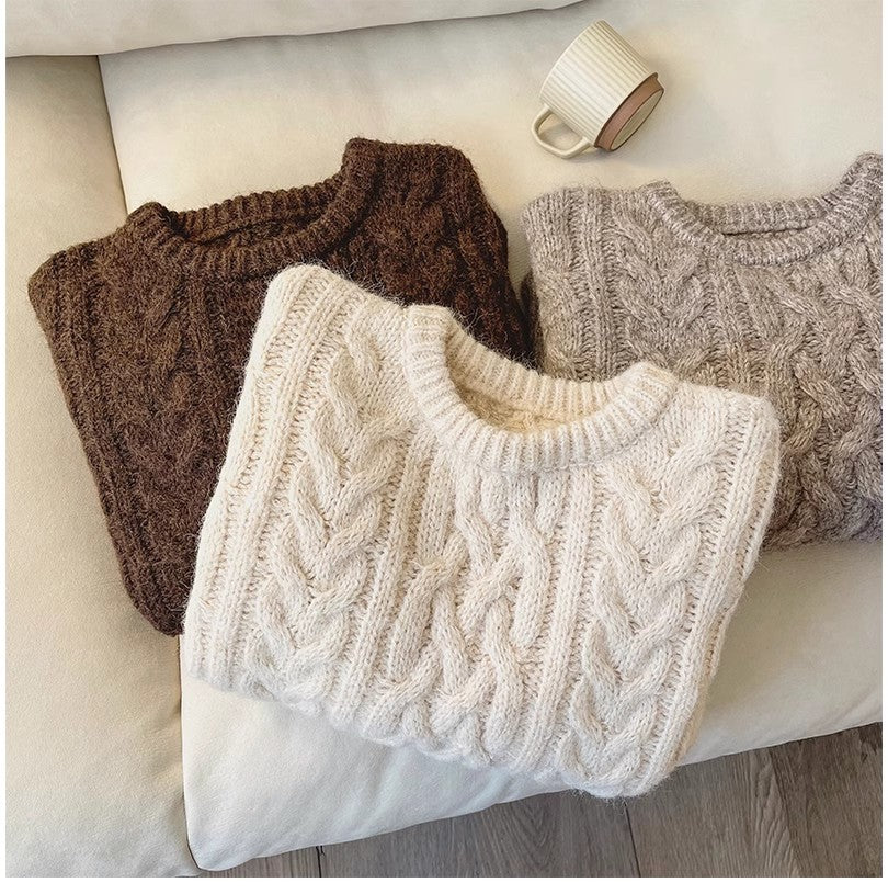 Round neck sweater for women soft knitted top trendy     S4863