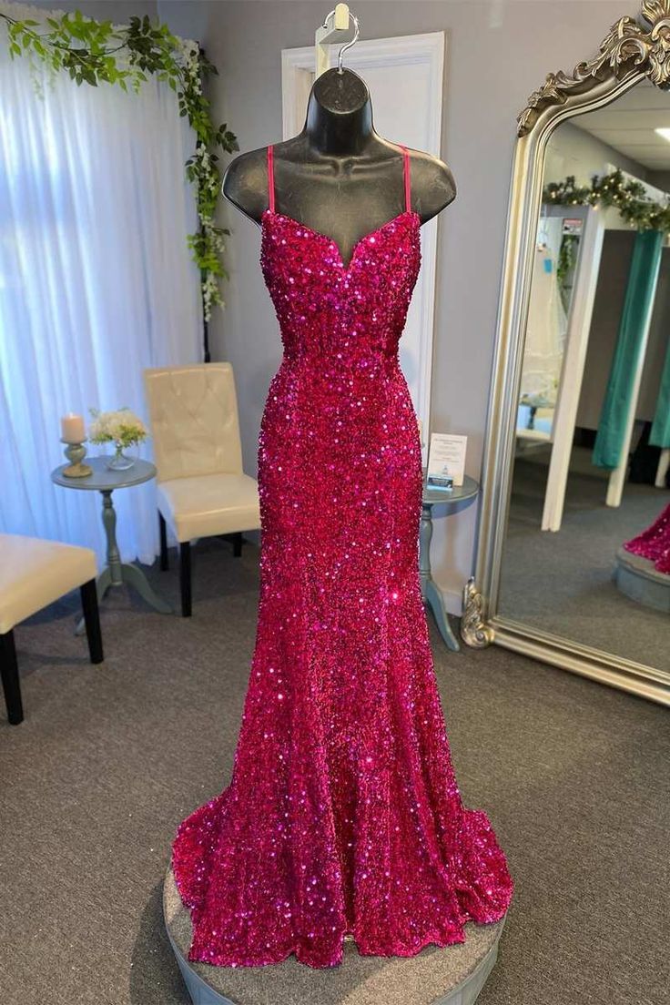 Sparkly Spaghetti Straps Mermaid Prom Dresses Long For Women 2024 Tight Sweetheart Formal Evening Dresses Ball Gowns For Girls    S5206