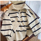 New striped sweater for women chic half zipper knitted top     S4885
