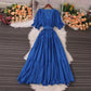 V-neck Puff Sleeve Dress Summer New Style Fashionable Long Skirt    S5040