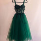 Green knee-length tulle homecoming dress with appliques       S5076