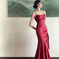 Burgundy Satin Sweetheart Straps Prom Dress, Burgundy Long Evening Dress       S5246