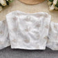 embroidered tube top for women off-shoulder short puff-sleeved chic top      S4617