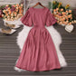 Puff short-sleeved round neck zipper back mid-length dress      S5038