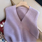 Solid color retro V-neck sleeveless knitted vest for women sleeveless top     S5022