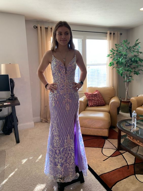 Long Purple Sequin Long Prom Dresses    S5002