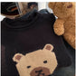 Designed bear jacquard round neck sweater for women knitted top trendy     S4886