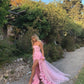 Charming Pink Strapless High Slit Flower Prom Dress         S5286