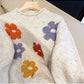Sweet flower embroidered round neck sweater jacket for women    S4917