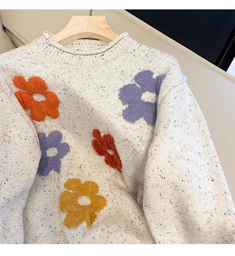 Sweet flower embroidered round neck sweater jacket for women    S4917