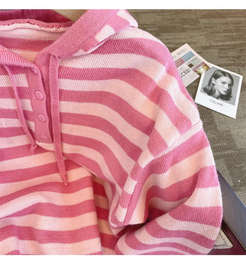 Pink striped sweater jacket for women      S4823