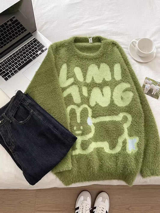 Sweet and cute rabbit cartoon soft round neck sweater knitted top   S4724