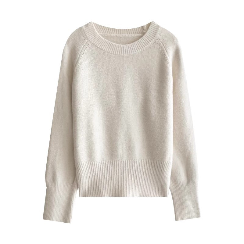 Winter solid color round neck soft sweater     S4688